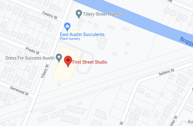 The location of First Street Studio at 701 Tillery, Austin